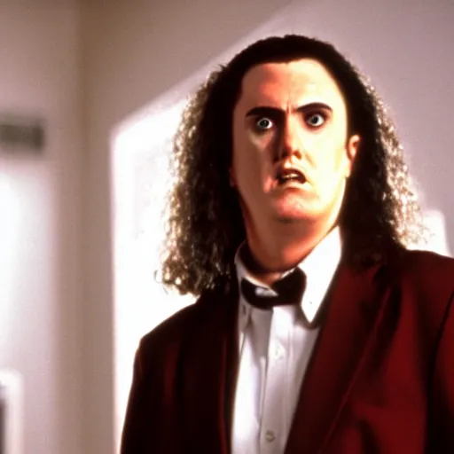 Prompt: Weird 'Al' Yankovic as The American Psycho, cinematic still