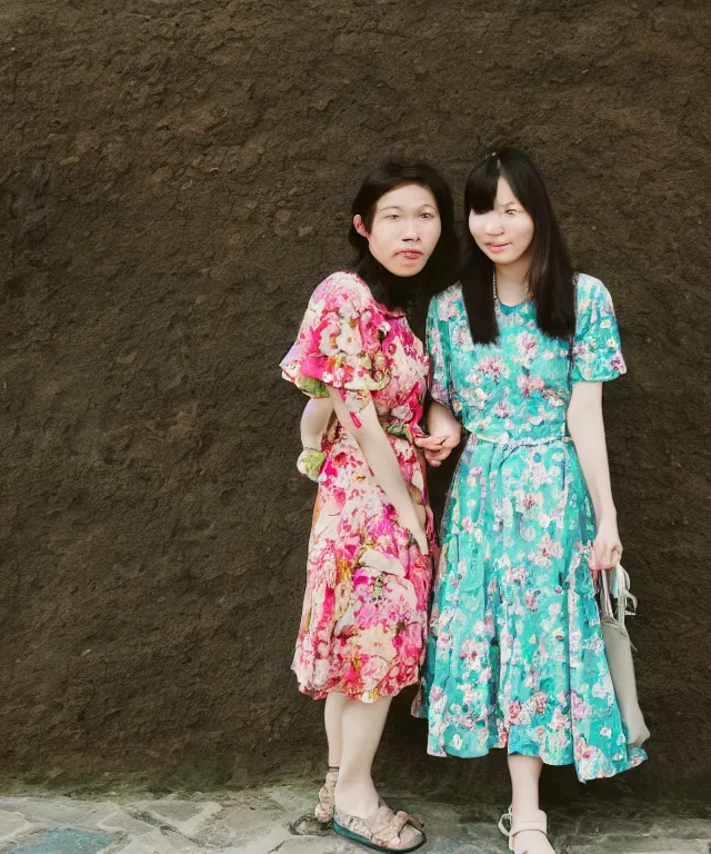 Image similar to color photography of two women in floral dress in taiwan