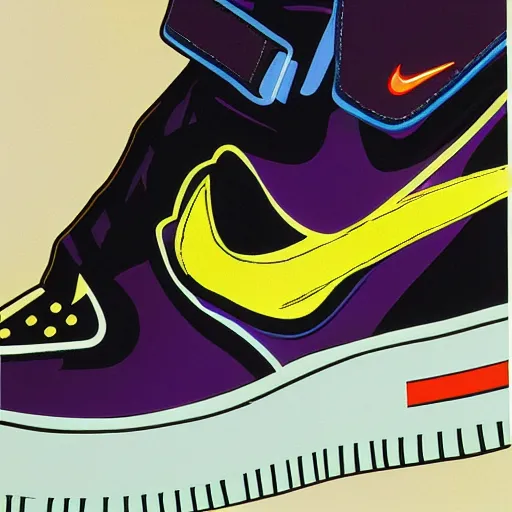 Image similar to retro futuristic colorful Nike Air Force 1 sneakers by syd mead