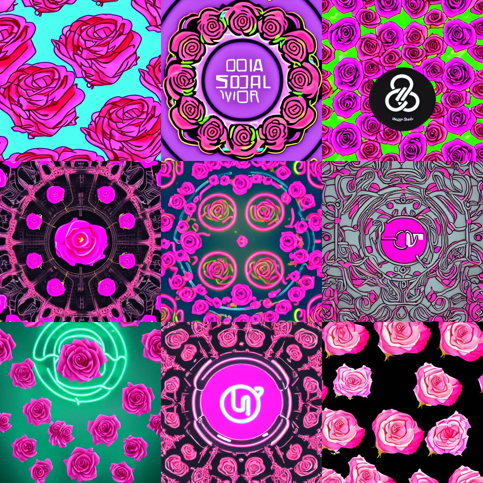 Prompt: A new social network with a logo made of neon pink roses, symmetrical and detailed, artstation, digital art, unreal