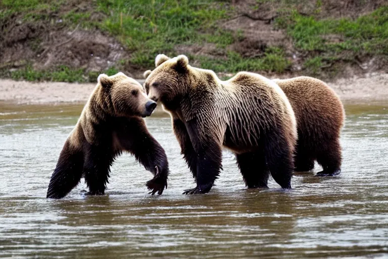 Prompt: grizzly bears playing basketball