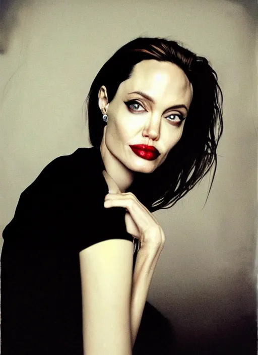 Prompt: close - up portrait of angelina jolie by sarah moon,