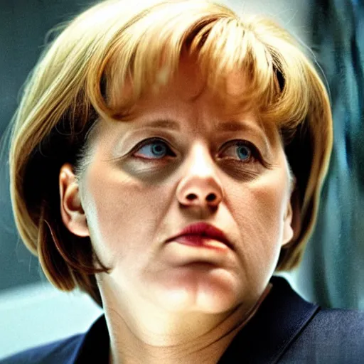 Image similar to angela merkel starring in the movie the matrix, 1999