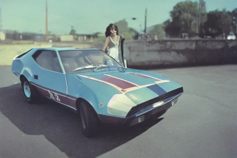 Image similar to stylized poser of a single AMC AMX/3, ektachrome photograph, volumetric lighting, f8 aperture, cinematic Eastman 5384 film