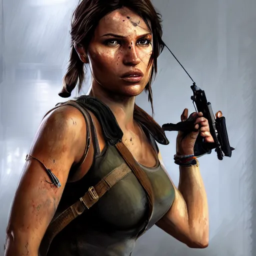Image similar to Lara Croft from Tomb Raider as a GTA character, by Cedric Peyravernay, highly detailed, hyperrealism, excellent composition, cinematic concept art, dramatic lighting, trending on ArtStation