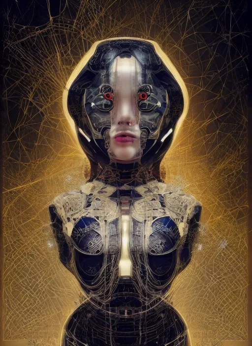 Image similar to portrait of a futuristic geisha cyborg, kintsugi, modern fine art, fractal, intricate, elegant, highly detailed, digital photography, subsurface scattering, in the style of ghost, by jheronimus bosch and yue minjun and greg rutkowski,