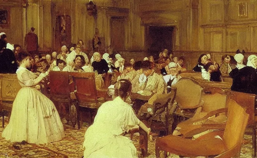 Image similar to high quality high detail painting by ilya repin, court room, hd