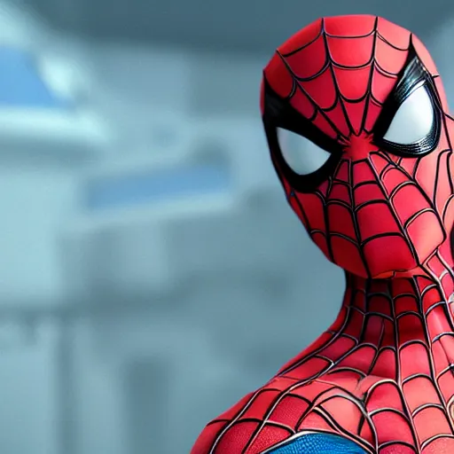 Image similar to A photo of an live-action animated SpiderMan movie starring emma watson. Emma watson face reveal. rendered in Unreal Engine, 8K concept art, detailed, cohesive, mixed media, volumetric lighting, ambient occlusion, 8K 3D, shot on Kodak Ektar