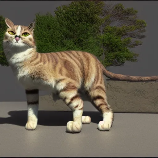 Image similar to a prehistoric calico house cat, octane render