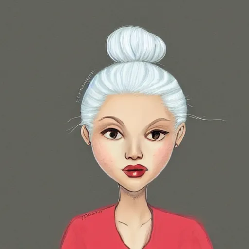Image similar to a girl with white hair in a hairbun, by teabag. cartoon