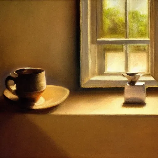 Image similar to the subtle shades of consciousness as a painting of a realistic scene, strong shadows, elegant, perfect shading, award - winning, striking, interior scene