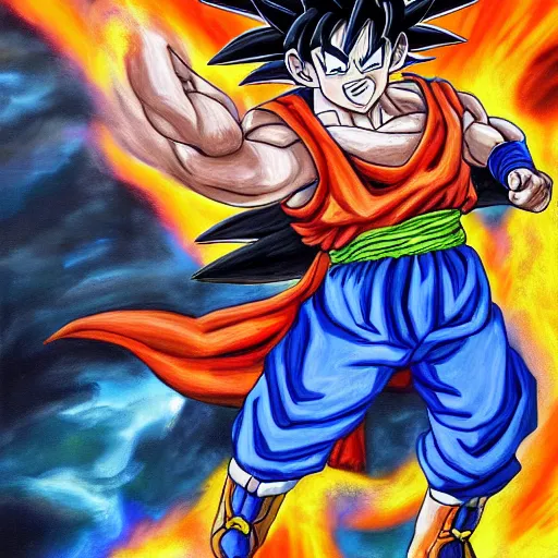 Prompt: oil painting of Goku with Covid
