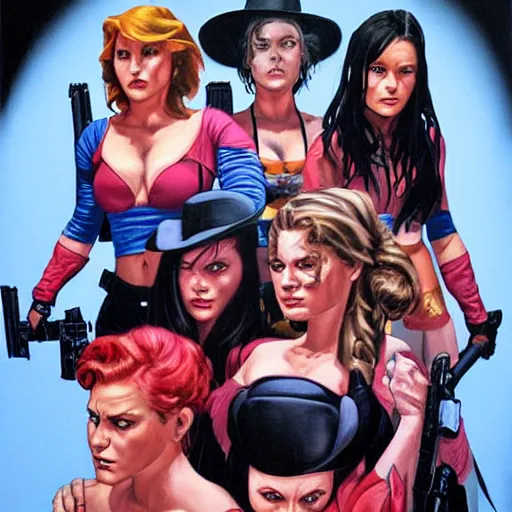 Prompt: portrait of an outlaw female gang, by alex ross.