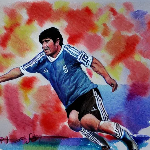 Image similar to Maradona scores a goal, watercolor painting