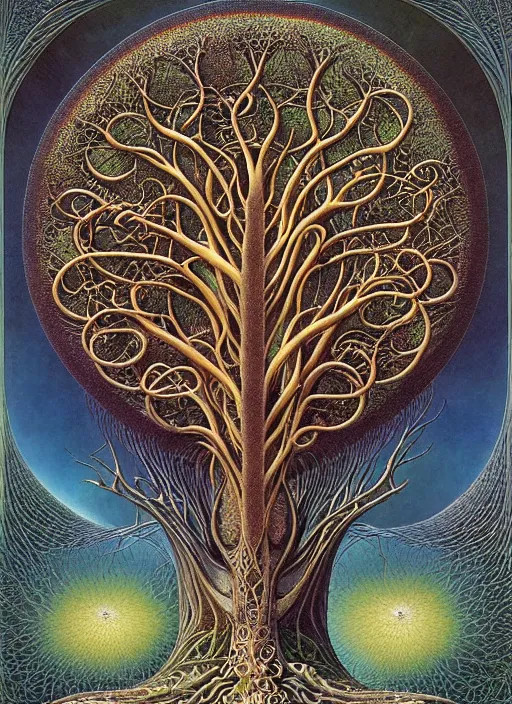 Image similar to tree of life by roger dean and andrew ferez, art forms of nature by ernst haeckel, divine chaos engine, symbolist, visionary, art nouveau, botanical fractal structures, organic, detailed, realistic, surreality