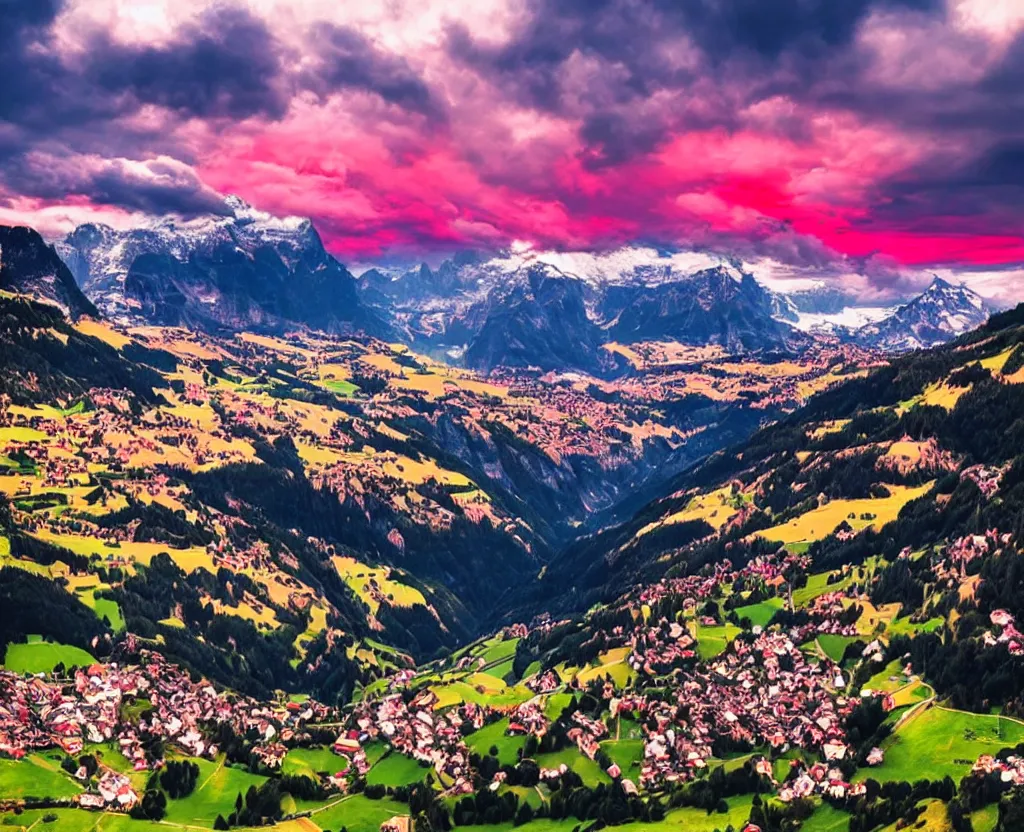 Image similar to Beautiful switzerland with red clouds