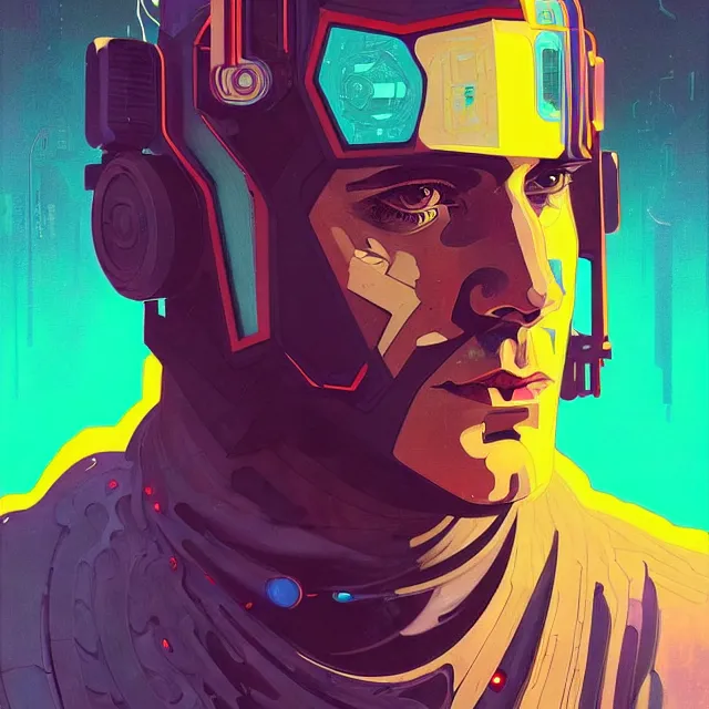 Prompt: a beautiful portrait painting of a ( cyberpunk ) henry cavill by simon stalenhag and pascal blanche! and alphonse mucha! and nekro!! and josan gonzalez!. in style of digital art. colorful comic, film noirs, symmetry, brush stroke, vibrating colors, hyper detailed. octane render. trending on artstation