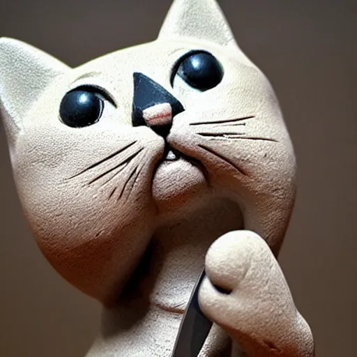 Image similar to figurine of cute cat with knife