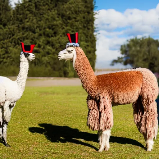 Image similar to professional photography of a llama with a hat, photo session, global light