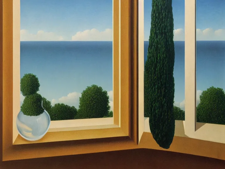 Image similar to the window, painting by rene magritte, high detail, high resolution