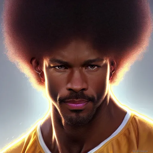 Prompt: Erik Ten Hag with an afro, Ajax coach, closeup, D&D, fantasy, intricate, elegant, highly detailed, digital painting, artstation, concept art, matte, sharp focus, illustration, art by Artgerm and Greg Rutkowski and Alphonse Mucha