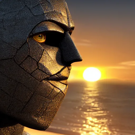 Image similar to a closeup photorealistic photograph of a shadow face staring at a beatiful sunset on the beach, fantastic four theme. bright scene. fine detail. this 4 k hd image is trending on artstation, featured on behance, well - rendered, extra crisp, features intricate detail, epic composition and the style of unreal engine.