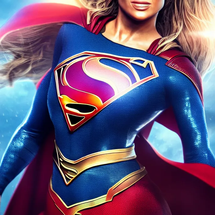 Image similar to jennifer lopez as supergirl. intricate abstract. intricate artwork. by tooth wu, wlop, beeple, dan mumford. octane render, trending on artstation, greg rutkowski very coherent symmetrical artwork. cinematic, hyper realism, high detail, octane render, 8 k, iridescent accents
