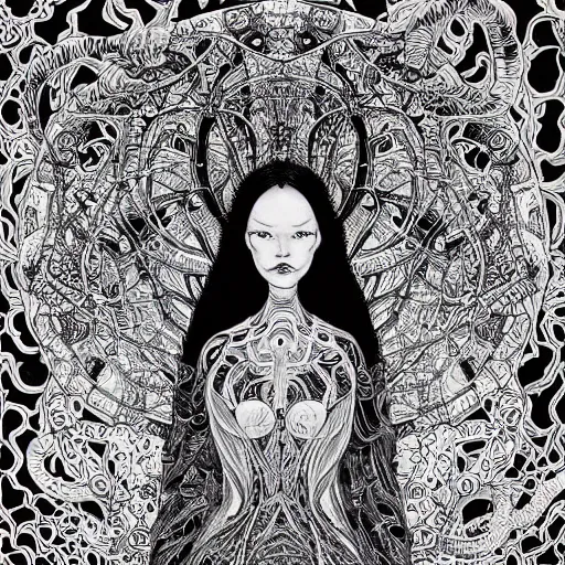 Image similar to life is so beautiful painted in alex grey and james jean style drawn by vania zouravliov and takato yamamoto, inspired by y - 3, intricate acrylic gouache painting, black and white, 3 d, high detail, sharp high detail, artstation