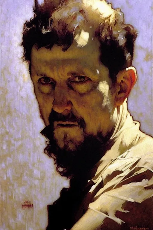 Image similar to mike ehrmantraut, painting by'phil hale '!!! gaston bussiere, craig mullins, greg rutkowski, alphonse mucha