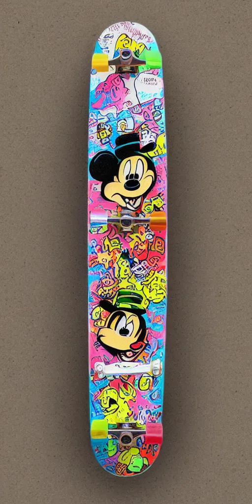 Image similar to fuzzbucket skateboard art by jamie thomas and toy machine, disney channel,