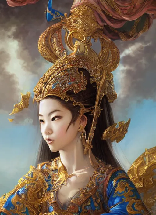 Image similar to digital painting of royal princess asian girl by filipe pagliuso and justin gerard symmetric fantasy highly detailed realistic intricate port