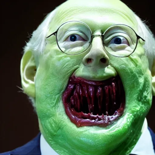 Prompt: the melting slimy face of villain mitch mcconnell flesh monster. horror film production photograph.