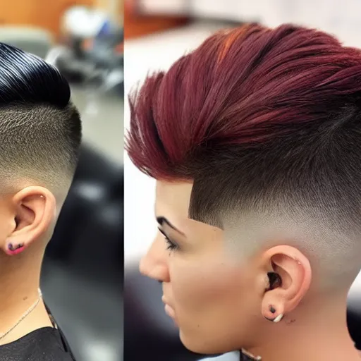 Image similar to female with short hair undercut with a fade, youtube thumbnail