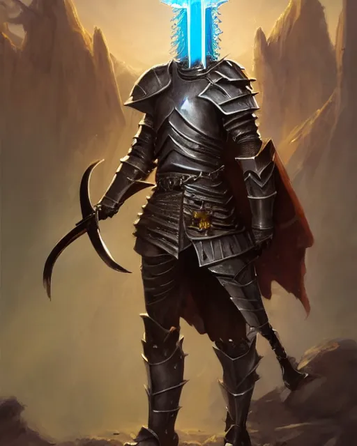 Image similar to mtg character portrait of a knight, with spiked helmet, weilding large 2 handed sword, wearing metal lamallar armor, by peter mohrbacher, wadim kashin, greg rutkowski, larry elmore, george pemba, ernie barnes, raymond swanland, magali villeneuve, trending on artstation