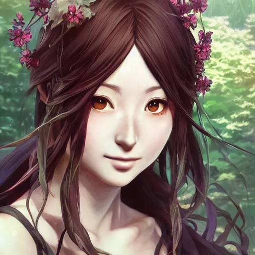 Prompt: An anime portrait of Keiko Kitagawa as a dryad from Skyrim, by Stanley Artgerm Lau, WLOP, Rossdraws, James Jean, Andrei Riabovitchev, Marc Simonetti, and Sakimichan, tranding on artstation