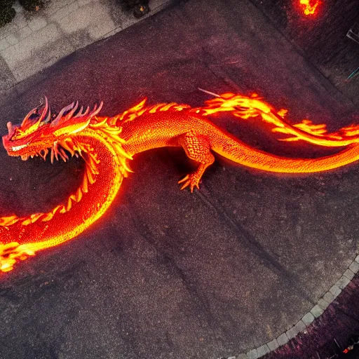 Prompt: candid photograph of a mythological dragon bathing in lava, cryptid, unexplained phenomena, drone photography, 8k