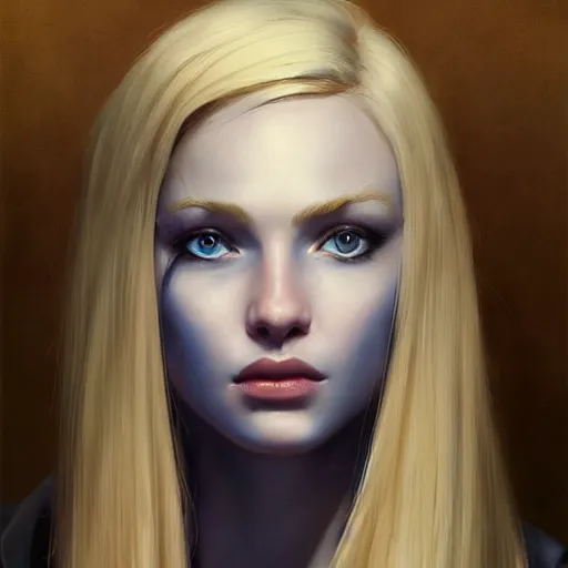 Prompt: portrait of beautiful girl with blond hair and blue eyes, League of Legend illustration by Greg Rutkowski:1, profile picture by Gil Elvgren:2, asymmetrical, Organic Painting, Ambient Occlusion:3, Matte Painting, geometric shapes, hard edges, street art, trending on the artstation, realistic:2 by Sachin Teng:5