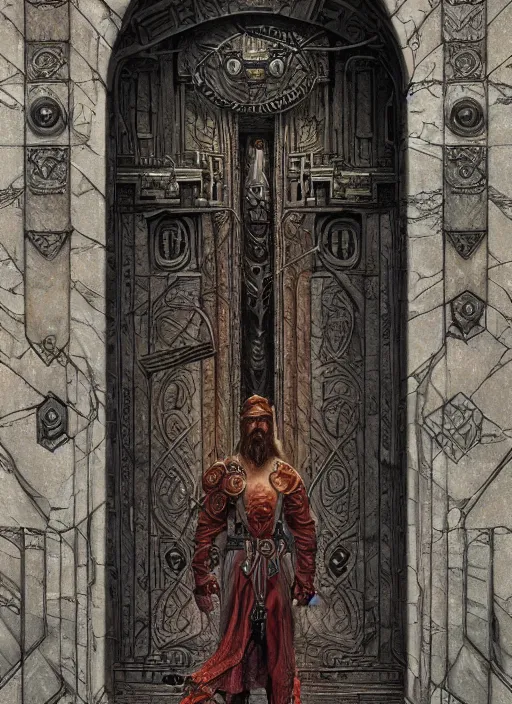 Prompt: The Runic Lock on the massive stone door, fantasy art by Donato Giancola, Craig Mullins, digital art, trending on artstation