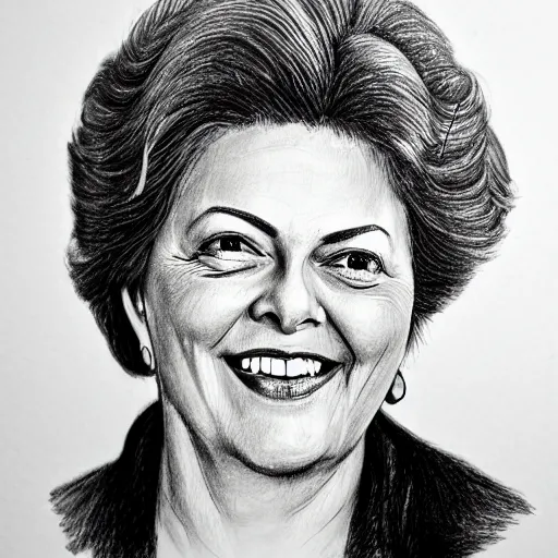 Prompt: detailed pencil sketch of Dilma rouseff