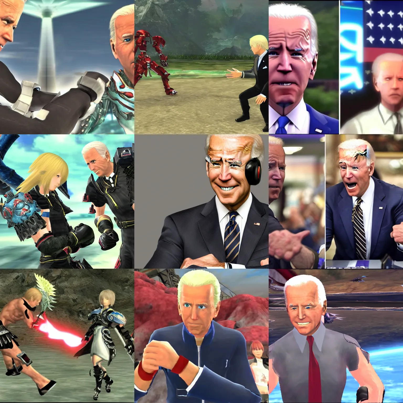 Prompt: joe biden fighting in xenoblade chronicles