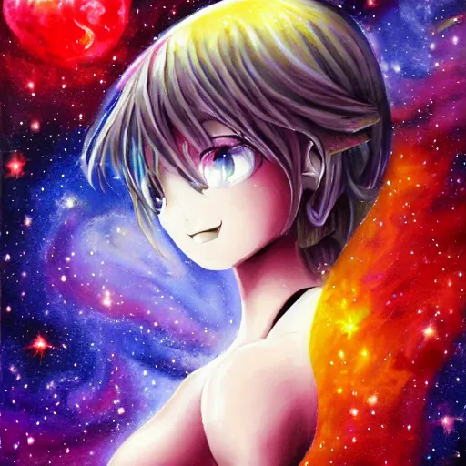 Image similar to galaxy painting of an Anime girl