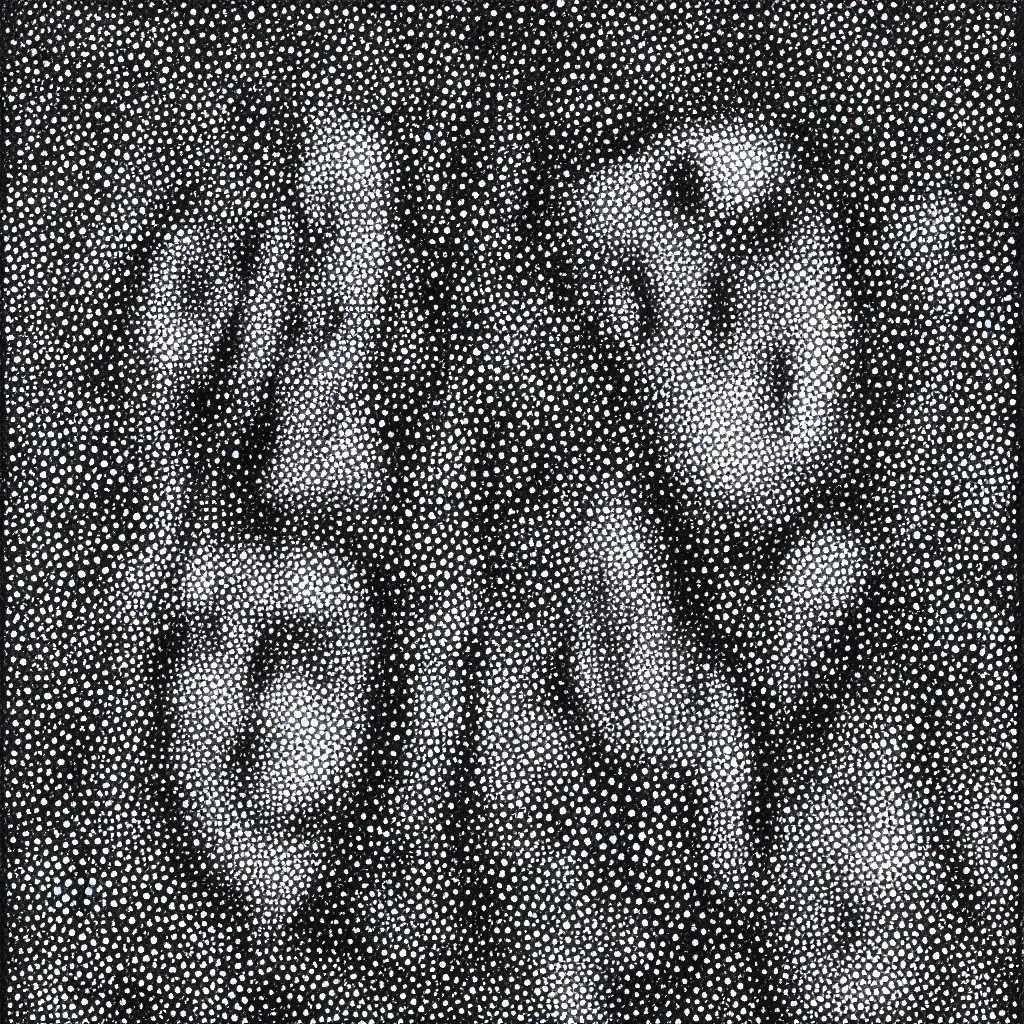 Image similar to face made out of planet, faceless people dark, dots, drip, stipple, pointillism, technical, abstract, minimal, style of francis bacon, asymmetry, pulled apart, cloak, hooded figure