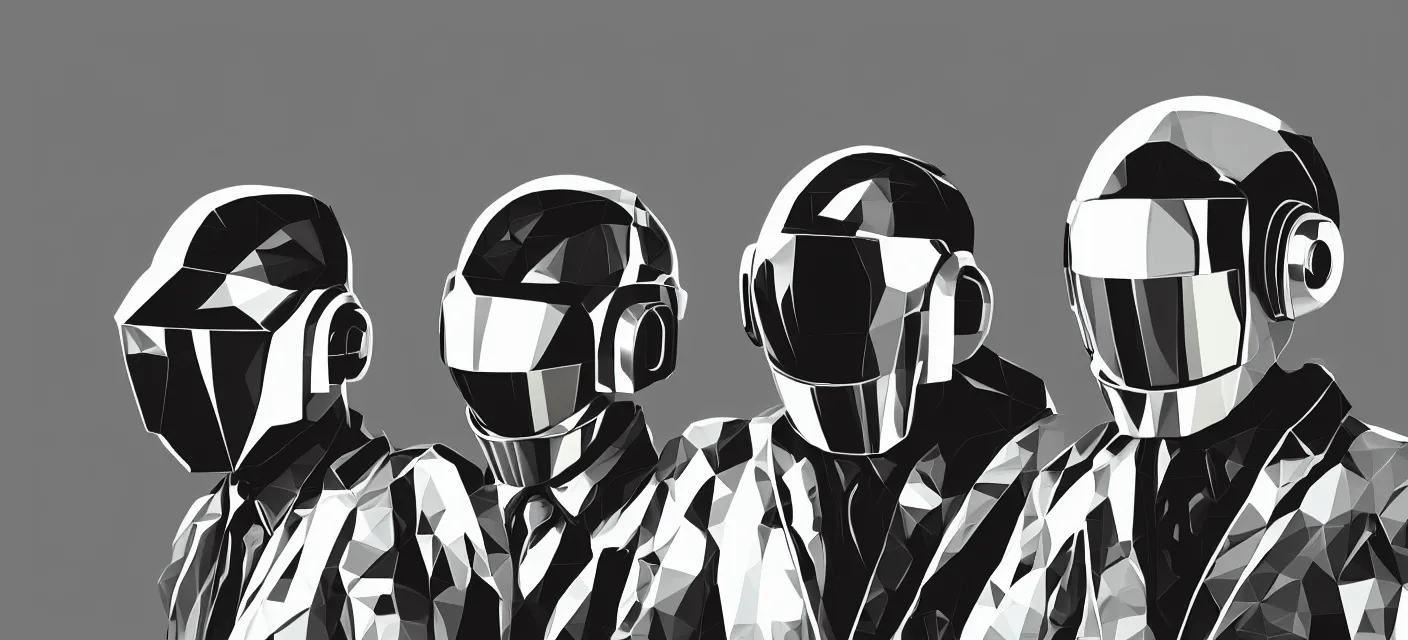 Prompt: daft punk wallpaper, low poly, large,