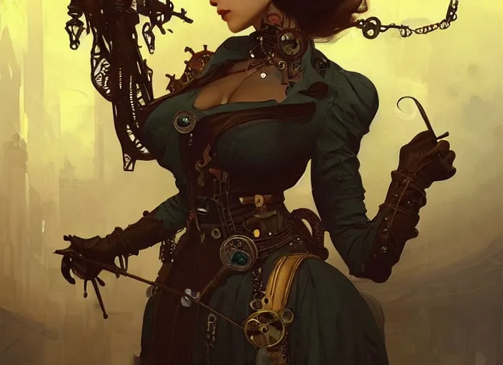 Image similar to woman model, steampunk!!! and modern, rgb, scary!!!! sewers!!!, backlit, elegant, highly detailed, digital painting, artstation, concept art, smooth, sharp focus, illustration, art by krenz cushart and artem demura and alphonse mucha