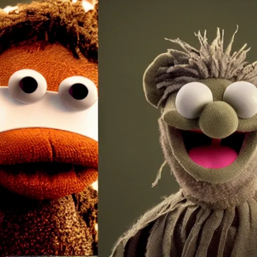 Image similar to Theodin king of Rohan depicted as a muppet, cinematic lighting, photography