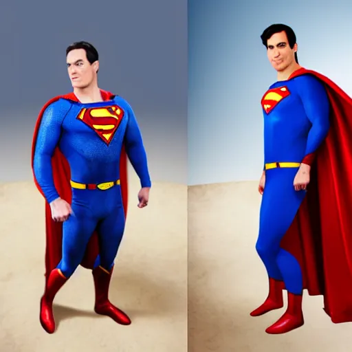 Prompt: photo of superman with the face of benjamin netanyahu, benjamin netanyahu as superman, bibi netanyahu dressed as superman, professional photography, studio lighting