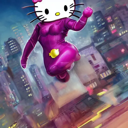 Image similar to Hello Kitty as a super-hero from Marvel, by Stanley Artgerm Lau, WLOP, Rossdraws, James Jean, Andrei Riabovitchev, Marc Simonetti, Yoshitaka Amano, ArtStation, CGSociety, hr,