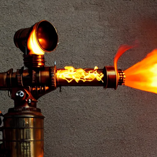 Image similar to photo of a steampunk flamethrower