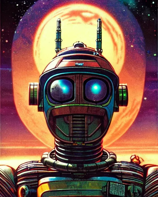 Prompt: tekkaman space knight, character portrait, portrait, close up, concept art, intricate details, highly detailed, vintage sci - fi poster, in the style of chris foss, rodger dean, moebius, michael whelan, and gustave dore