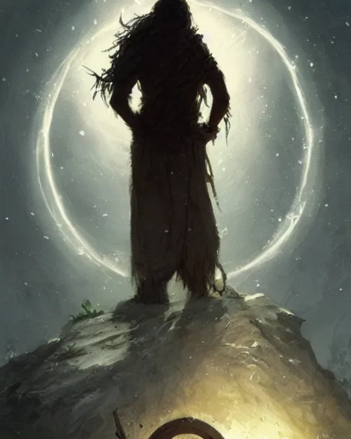 Prompt: a druid standing in a circle at the beginning of the world by greg rutkowski